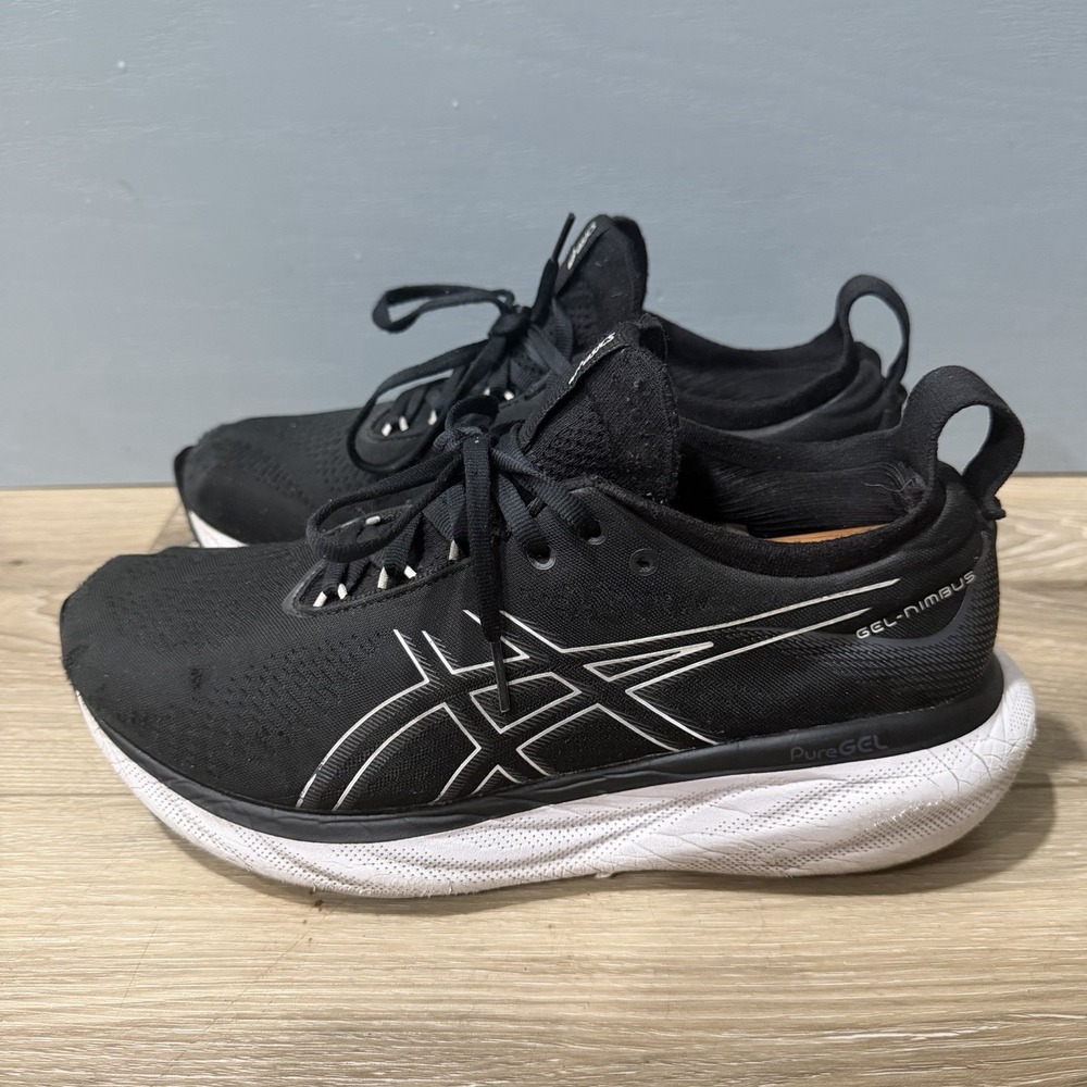 Asics Gel Nimbus 25 Running Shoes Sneaker Mens 9 Black Pure Silver 1011B547-001